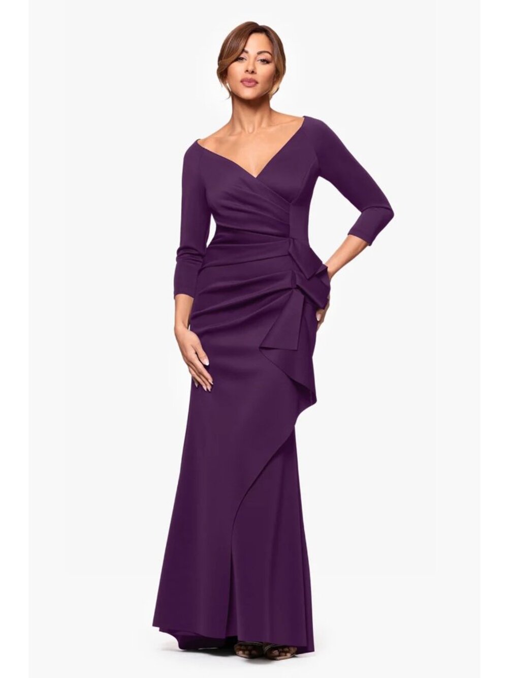 NWT New Xscape Lexi Techno Scuba Maxi Dress In Plum Size 16